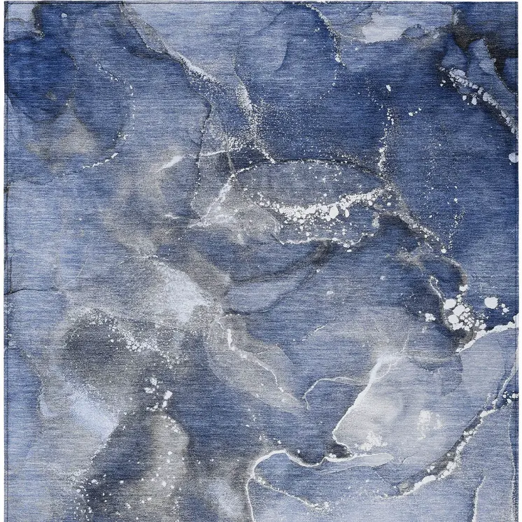 3' X 5' Blue and Gray Abstract Washable Non Skid Indoor Outdoor Area Rug