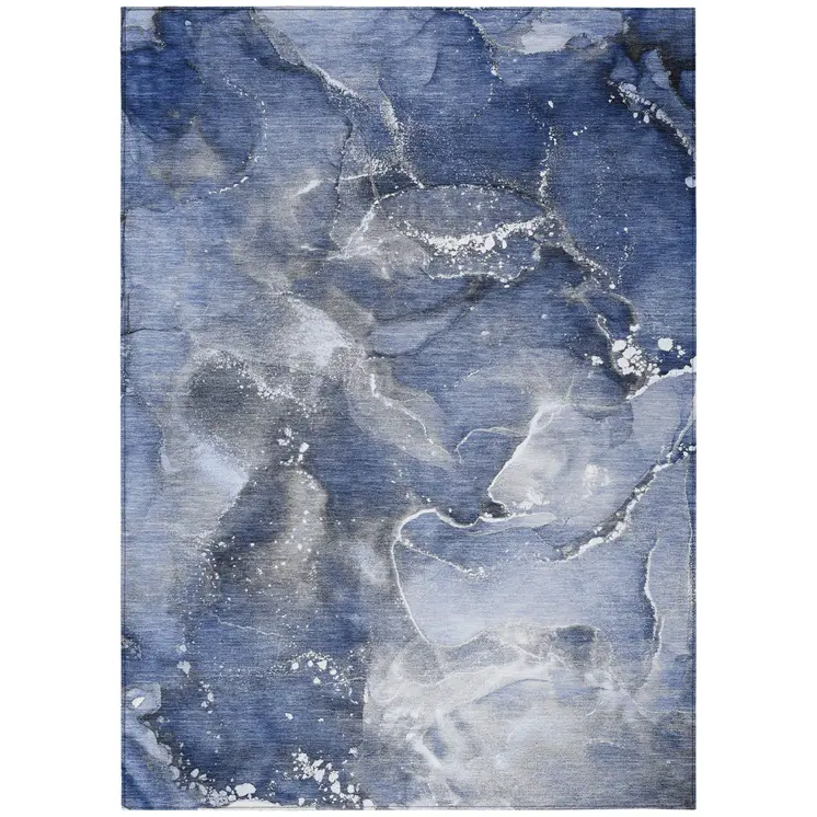 3' X 5' Blue and Gray Abstract Washable Non Skid Indoor Outdoor Area Rug
