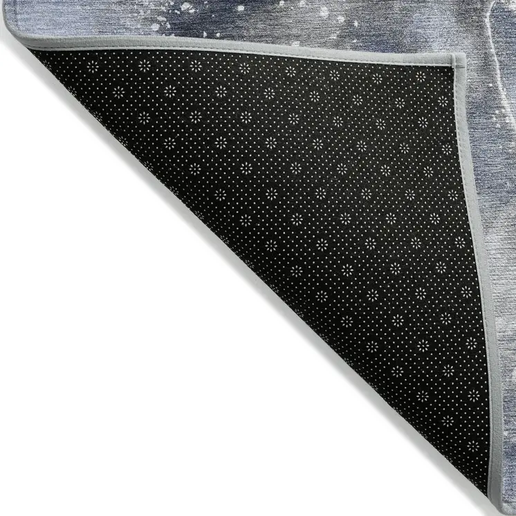 8' Round Blue and Gray Round Abstract Washable Non Skid Indoor Outdoor Area Rug