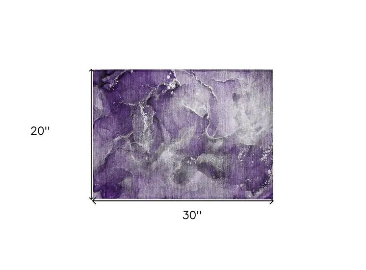2' X 3' Gray and Purple Abstract Washable Non Skid Indoor Outdoor Area Rug