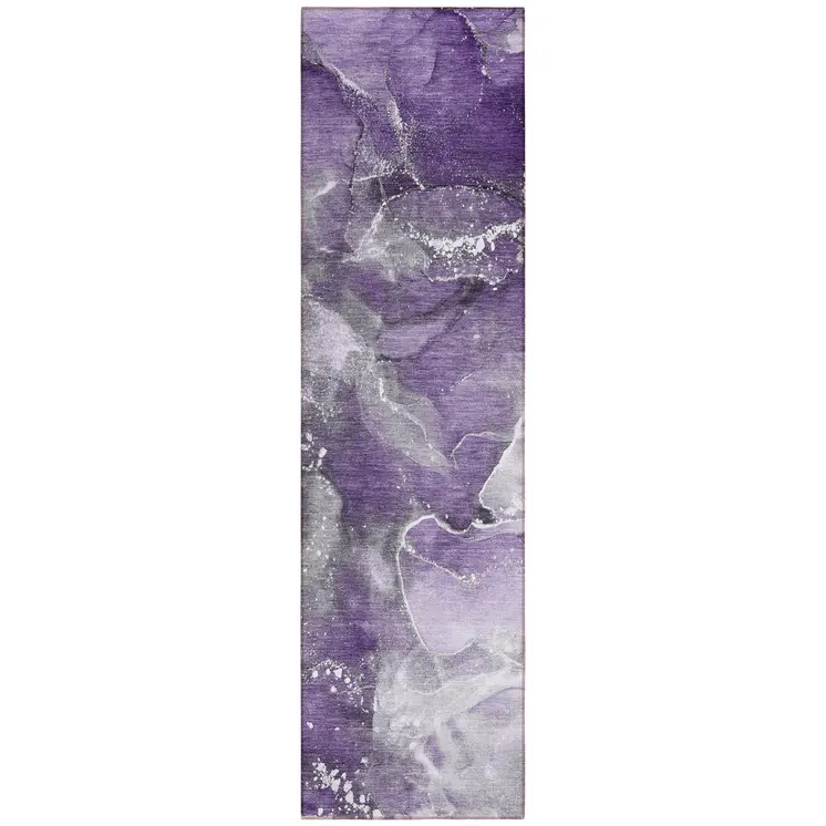 8' Runner Gray and Purple Abstract Washable Non Skid Indoor Outdoor Runner Rug