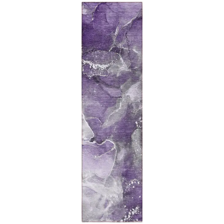 8' Runner Gray and Purple Abstract Washable Non Skid Indoor Outdoor Runner Rug