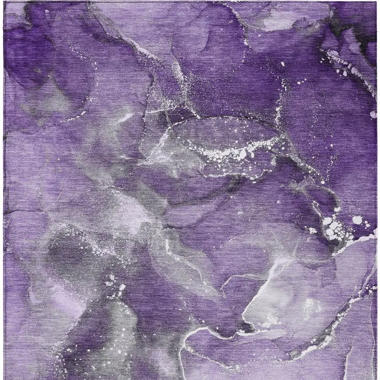 3' X 5' Gray and Purple Abstract Washable Non Skid Indoor Outdoor Area Rug