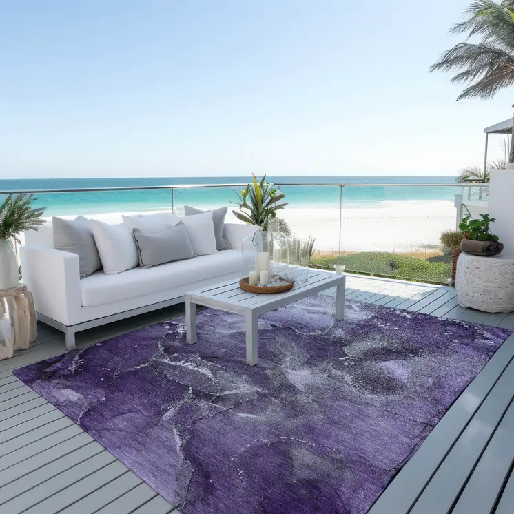 3' X 5' Gray and Purple Abstract Washable Non Skid Indoor Outdoor Area Rug