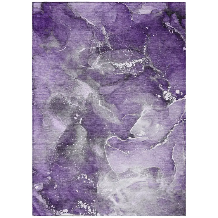 3' X 5' Gray and Purple Abstract Washable Non Skid Indoor Outdoor Area Rug