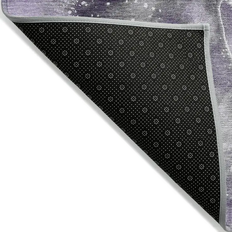 3' X 5' Gray and Purple Abstract Washable Non Skid Indoor Outdoor Area Rug