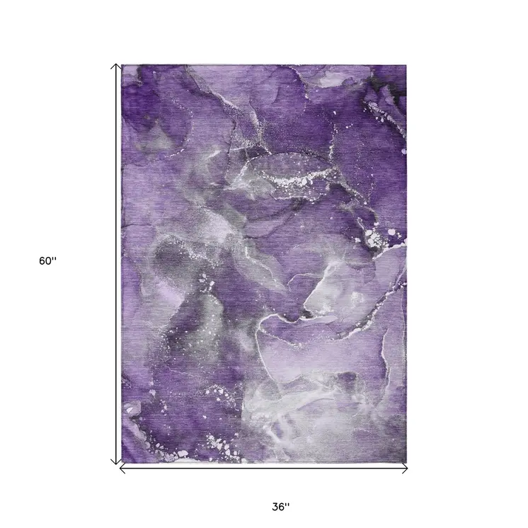 3' X 5' Gray and Purple Abstract Washable Non Skid Indoor Outdoor Area Rug