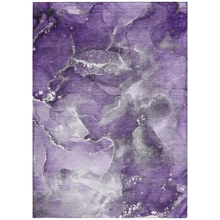 8' X 10' Gray and Purple Abstract Washable Non Skid Indoor Outdoor Area Rug