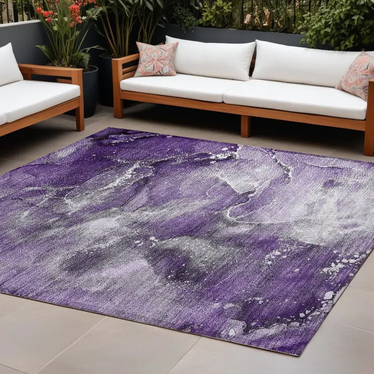 8' X 10' Gray and Purple Abstract Washable Non Skid Indoor Outdoor Area Rug