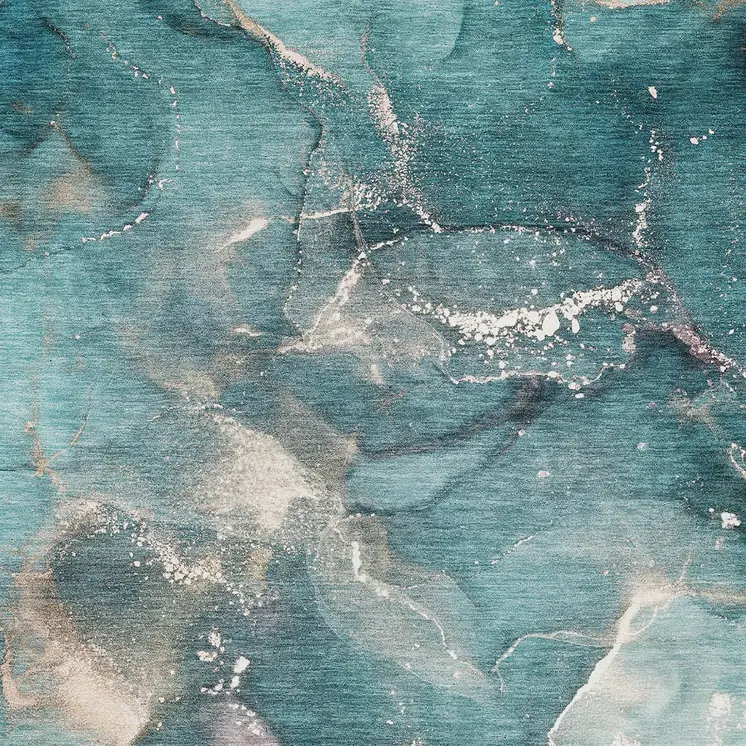 3' X 5' Teal Abstract Washable Non Skid Indoor Outdoor Area Rug