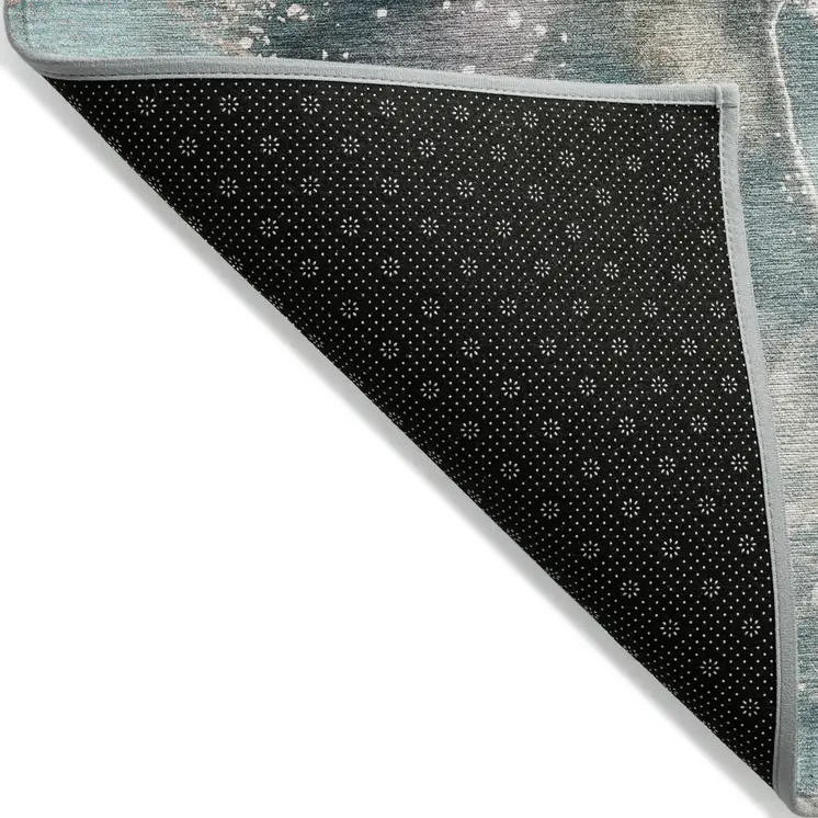9' X 12' Teal Abstract Washable Non Skid Indoor Outdoor Area Rug