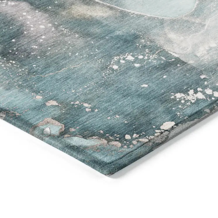 9' X 12' Teal Abstract Washable Non Skid Indoor Outdoor Area Rug