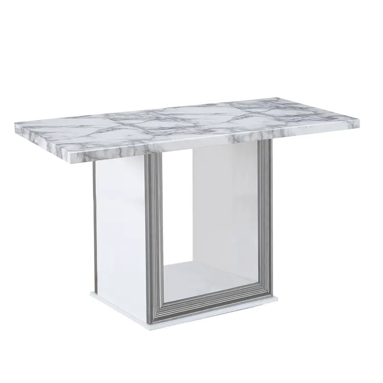 26" White and Silver Faux Marble Frame Console Table