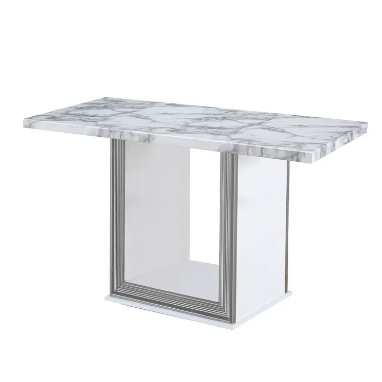 26" White and Silver Faux Marble Frame Console Table