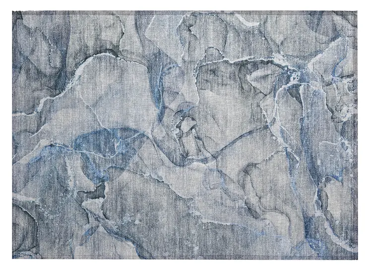 2' X 3' Blue and Gray Abstract Washable Non Skid Indoor Outdoor Area Rug
