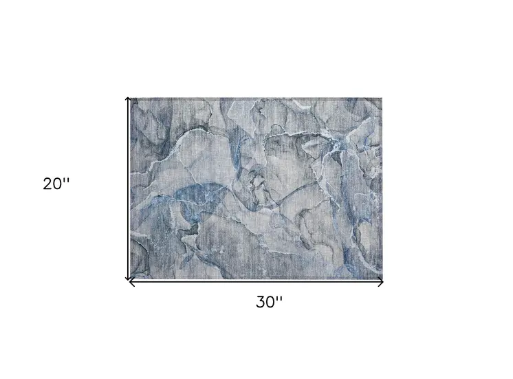 2' X 3' Blue and Gray Abstract Washable Non Skid Indoor Outdoor Area Rug