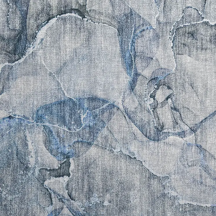 2' X 3' Blue and Gray Abstract Washable Non Skid Indoor Outdoor Area Rug