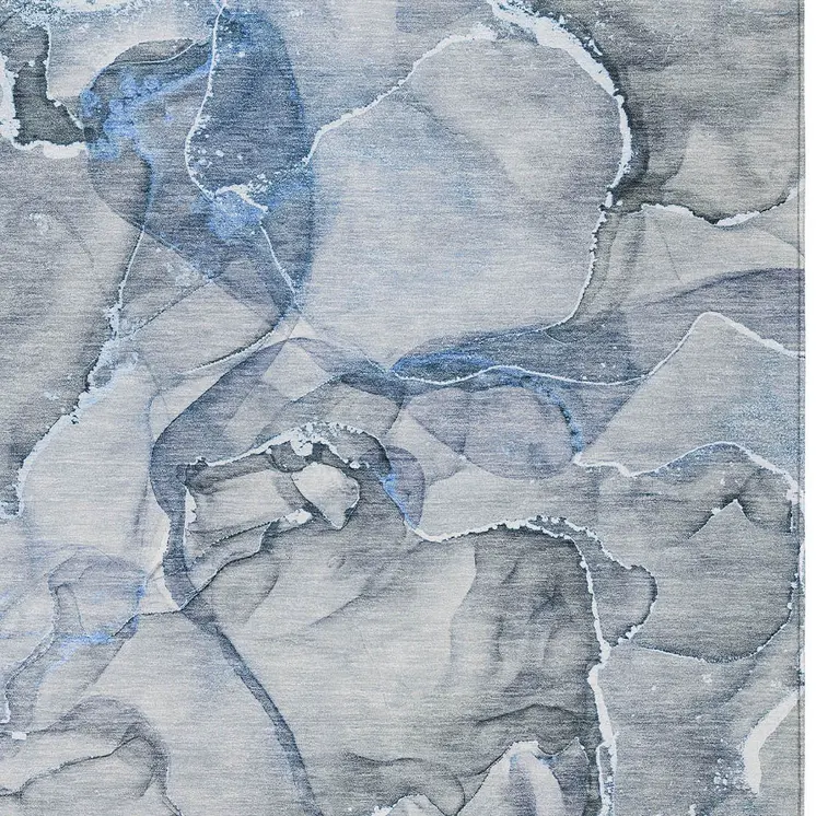 3' X 5' Blue and Gray Abstract Washable Non Skid Indoor Outdoor Area Rug