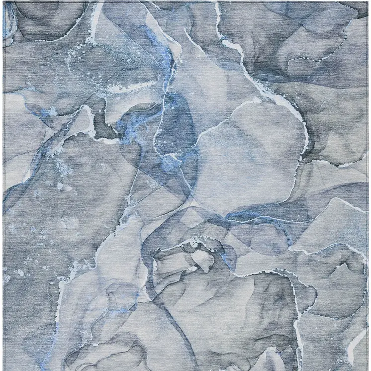 3' X 5' Blue and Gray Abstract Washable Non Skid Indoor Outdoor Area Rug