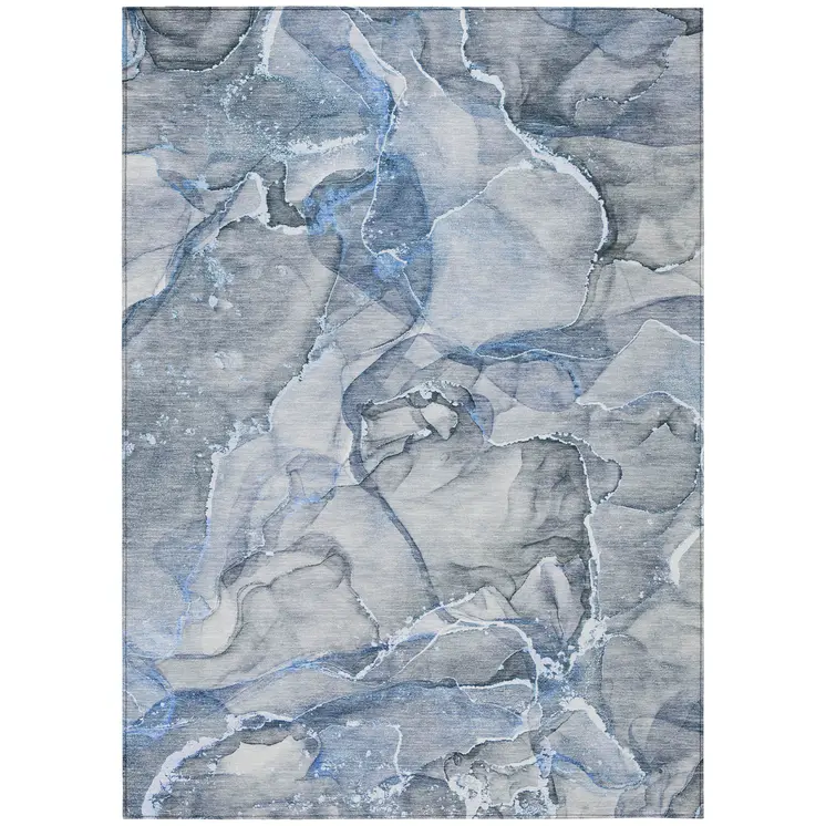 8' X 10' Blue and Gray Abstract Washable Non Skid Indoor Outdoor Area Rug
