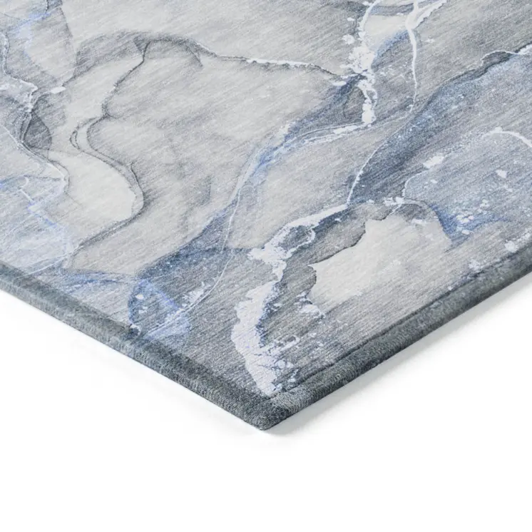 8' X 10' Blue and Gray Abstract Washable Non Skid Indoor Outdoor Area Rug