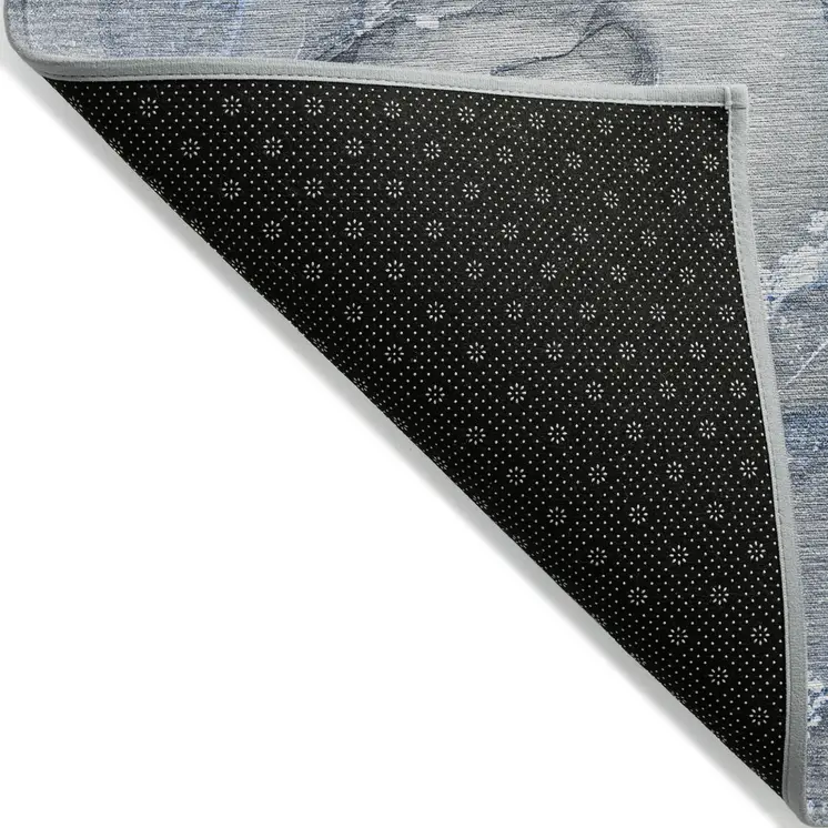 9' X 12' Blue and Gray Abstract Washable Non Skid Indoor Outdoor Area Rug