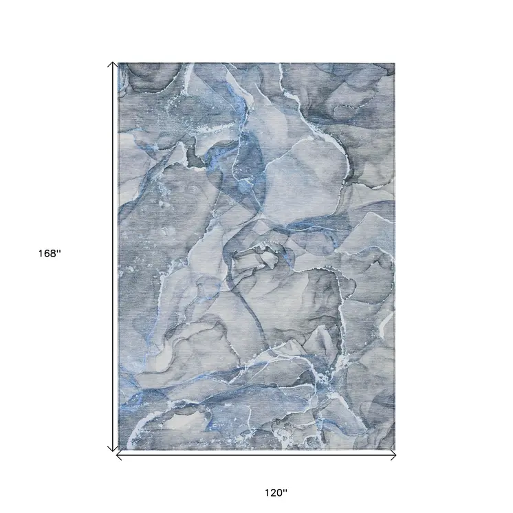 10' X 14' Blue and Gray Abstract Washable Non Skid Indoor Outdoor Area Rug
