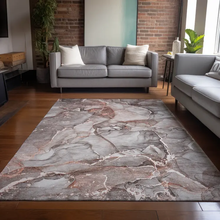 10' X 14' Gray And Red Abstract Washable Indoor Outdoor Area Rug