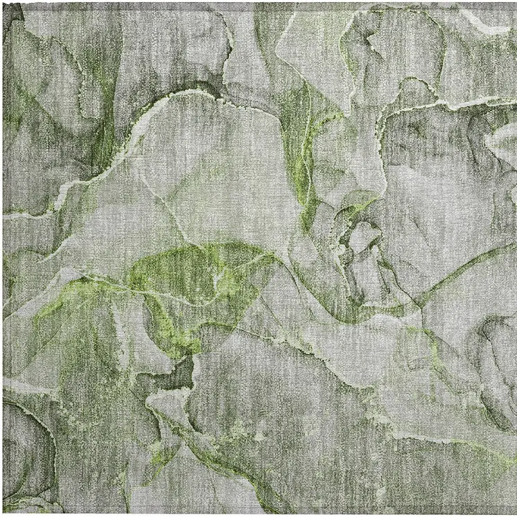 2' X 3' Green Abstract Washable Non Skid Indoor Outdoor Area Rug