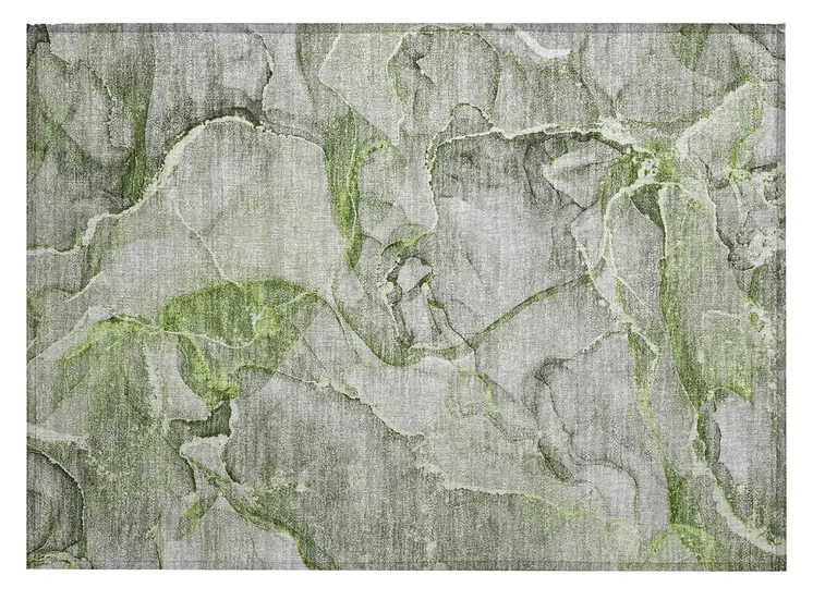 2' X 3' Green Abstract Washable Non Skid Indoor Outdoor Area Rug
