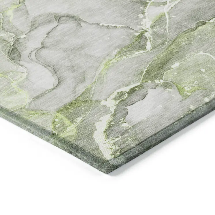 2' X 3' Green Abstract Washable Non Skid Indoor Outdoor Area Rug