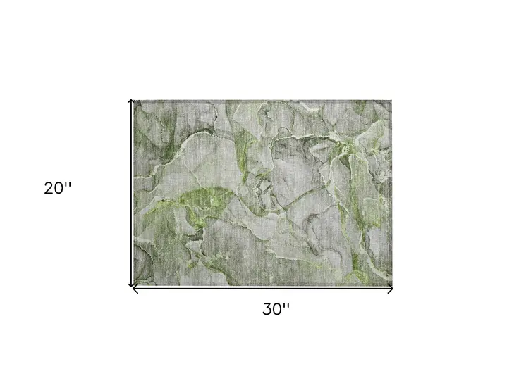 2' X 3' Green Abstract Washable Non Skid Indoor Outdoor Area Rug