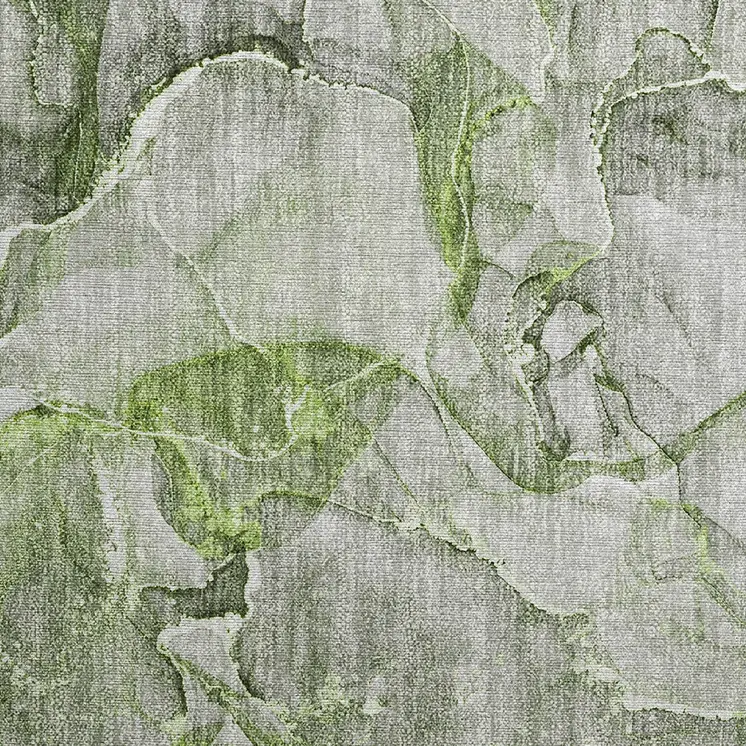 2' X 3' Green Abstract Washable Non Skid Indoor Outdoor Area Rug