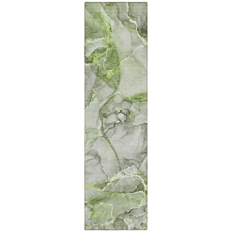 8' Runner Green Abstract Washable Non Skid Indoor Outdoor Runner Rug