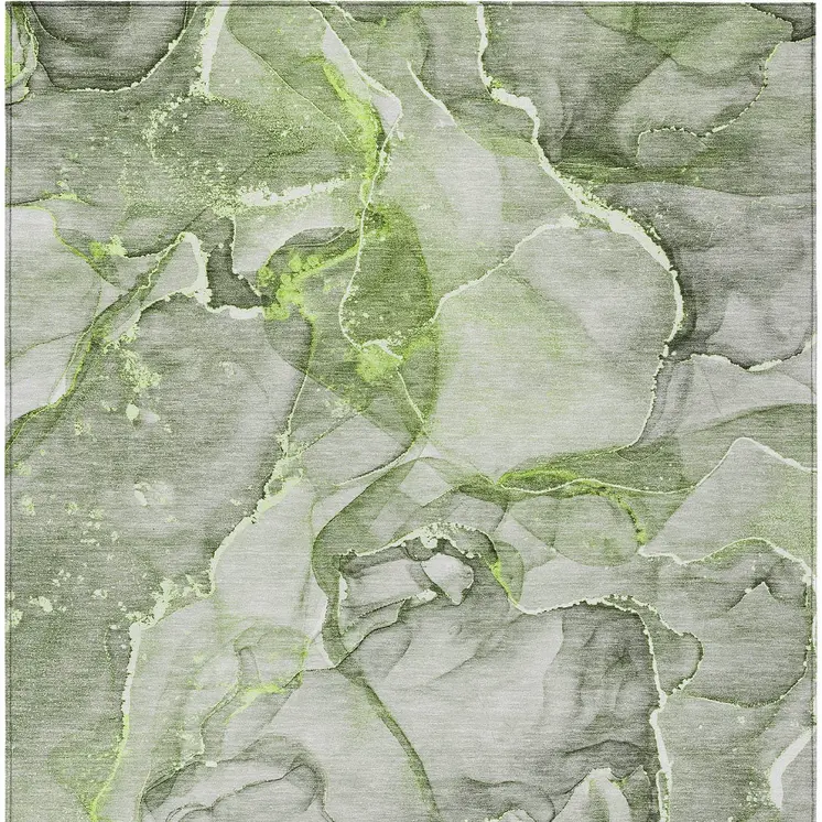 3' X 5' Green Abstract Washable Non Skid Indoor Outdoor Area Rug