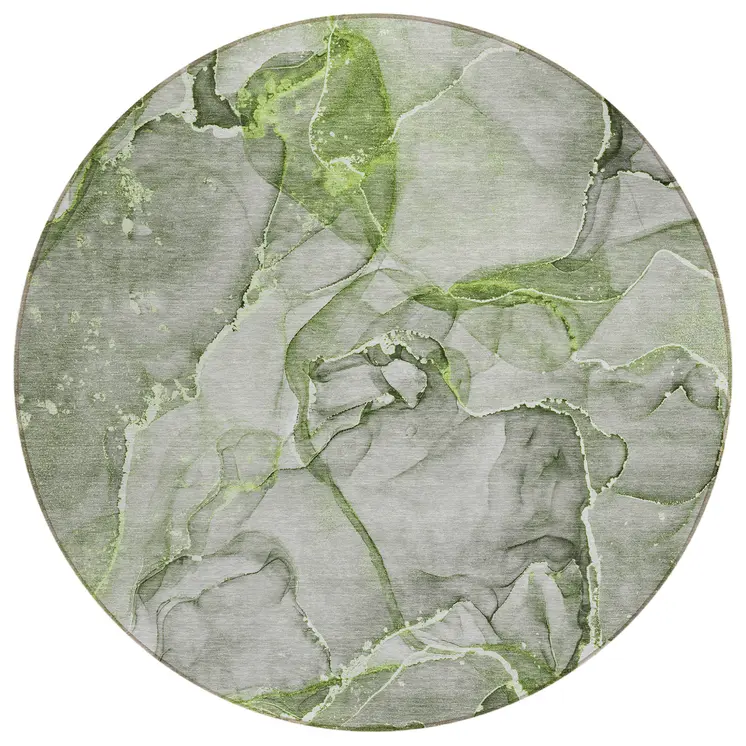 8' Round Green Round Abstract Washable Non Skid Indoor Outdoor Area Rug