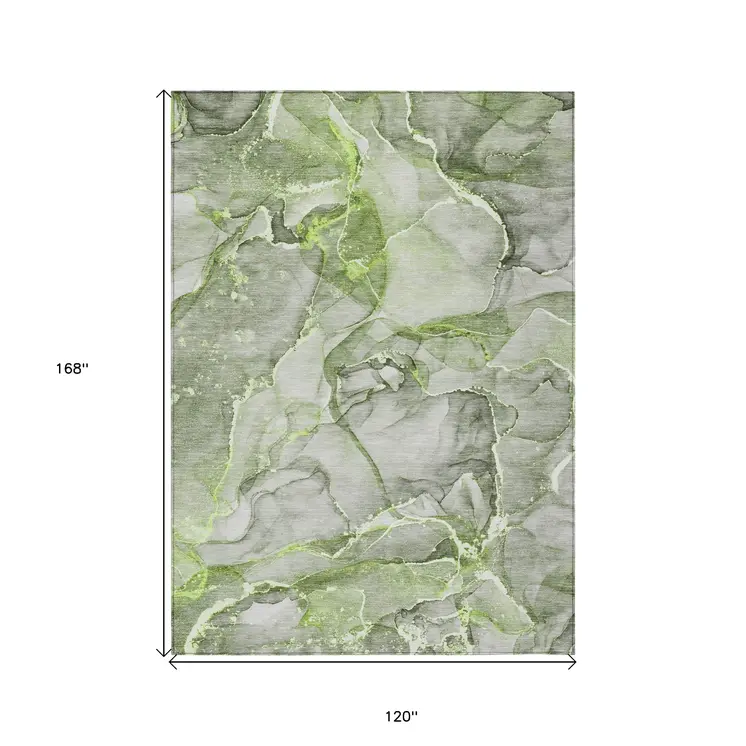 10' X 14' Green Abstract Washable Non Skid Indoor Outdoor Area Rug