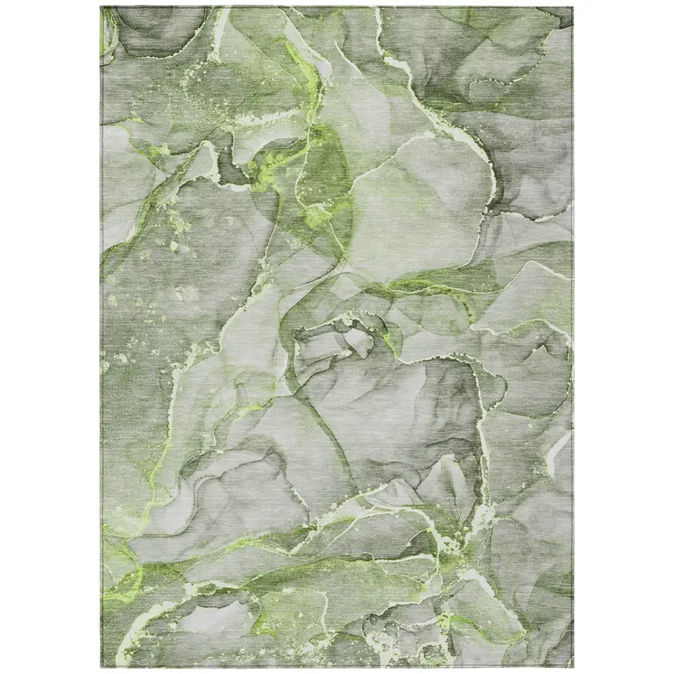 10' X 14' Green Abstract Washable Non Skid Indoor Outdoor Area Rug