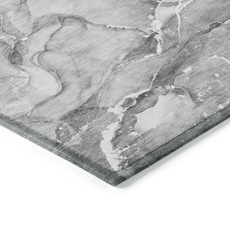8' Runner Gray and Ivory Abstract Washable Non Skid Indoor Outdoor Runner Rug