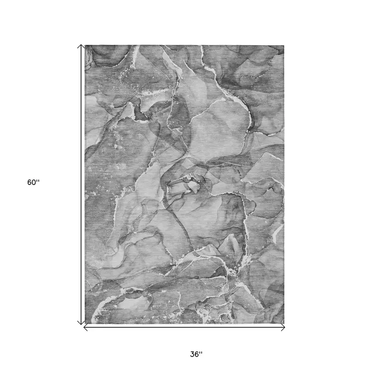 3' X 5' Gray and Ivory Abstract Washable Non Skid Indoor Outdoor Area Rug