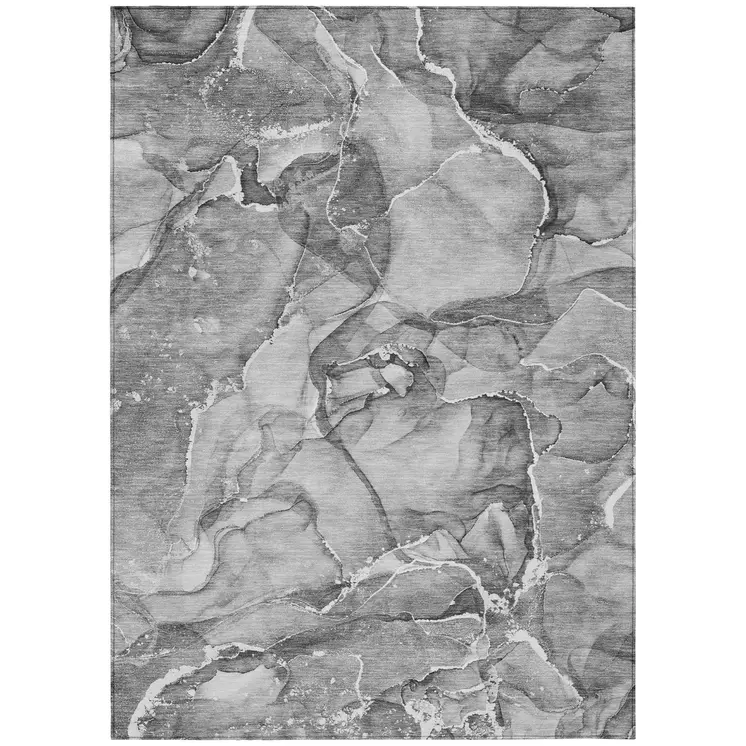 9' X 12' Gray and Ivory Abstract Washable Non Skid Indoor Outdoor Area Rug