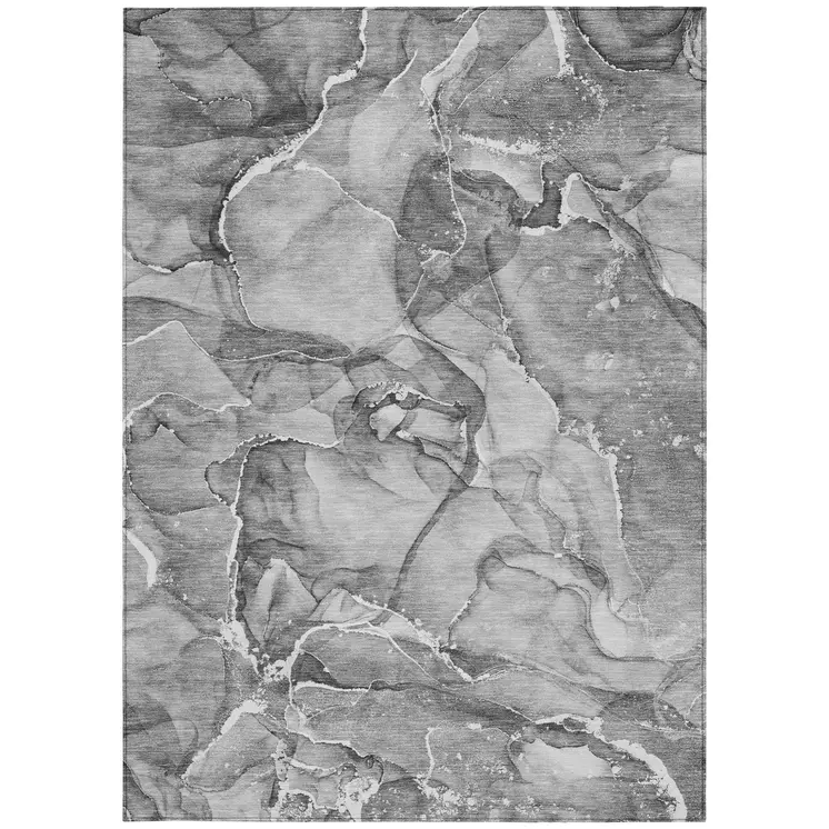 9' X 12' Gray and Ivory Abstract Washable Non Skid Indoor Outdoor Area Rug