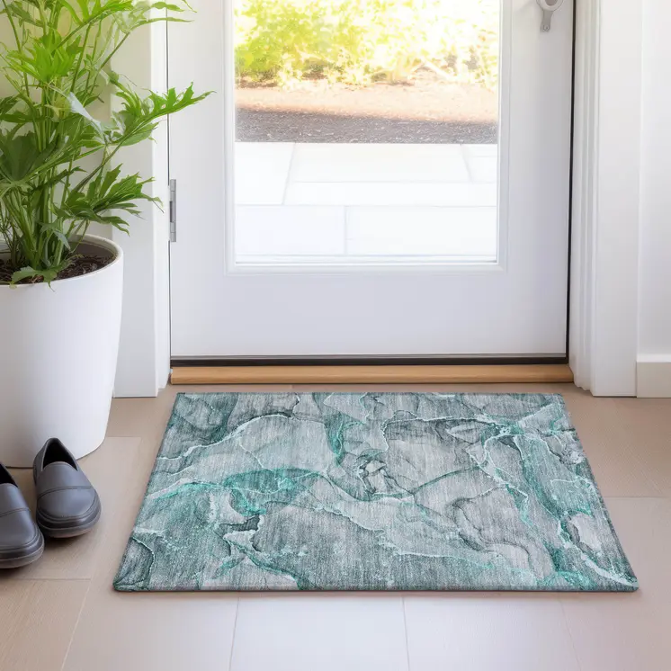 2' X 3' Gray and Ivory Abstract Washable Non Skid Indoor Outdoor Area Rug