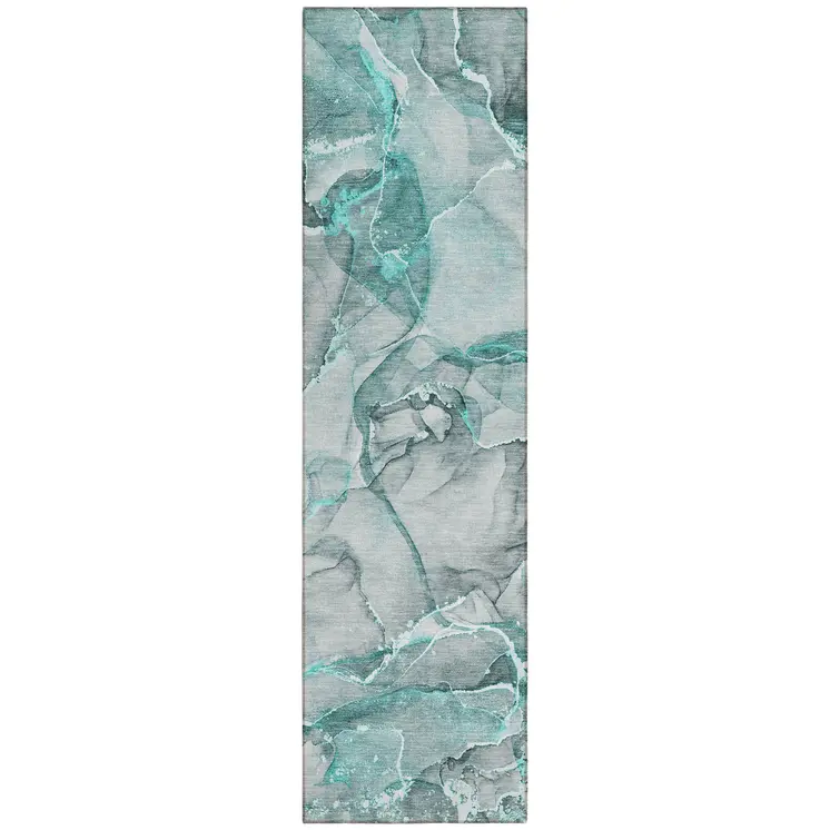 8' Runner Gray and Ivory Abstract Washable Non Skid Indoor Outdoor Runner Rug