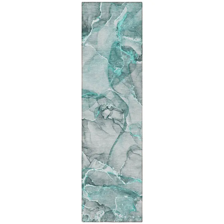 8' Runner Gray and Ivory Abstract Washable Non Skid Indoor Outdoor Runner Rug