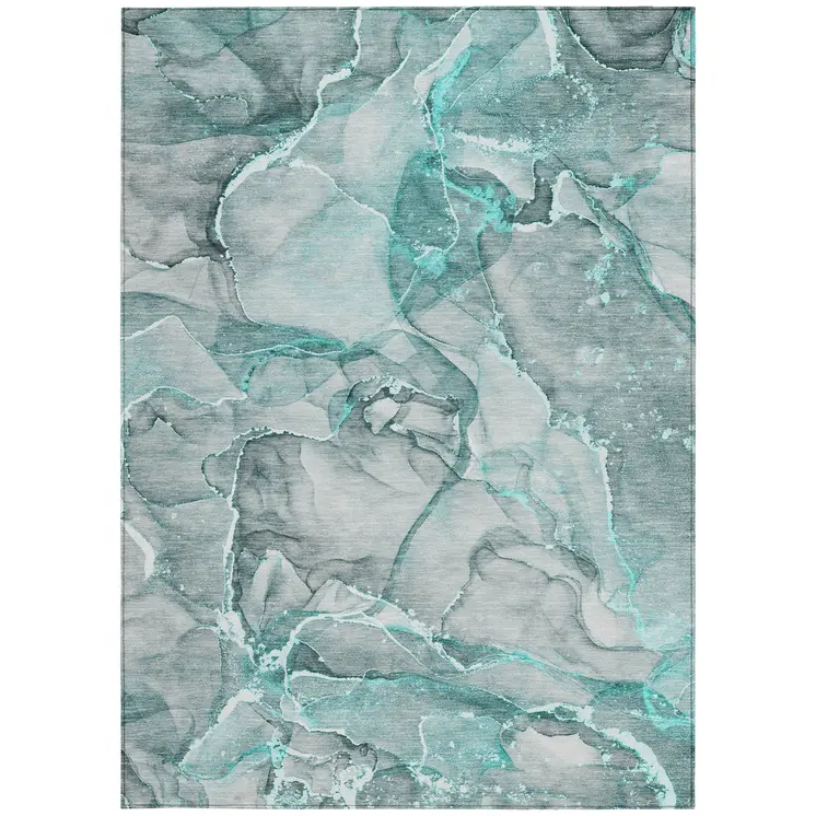3' X 5' Gray and Ivory Abstract Washable Non Skid Indoor Outdoor Area Rug