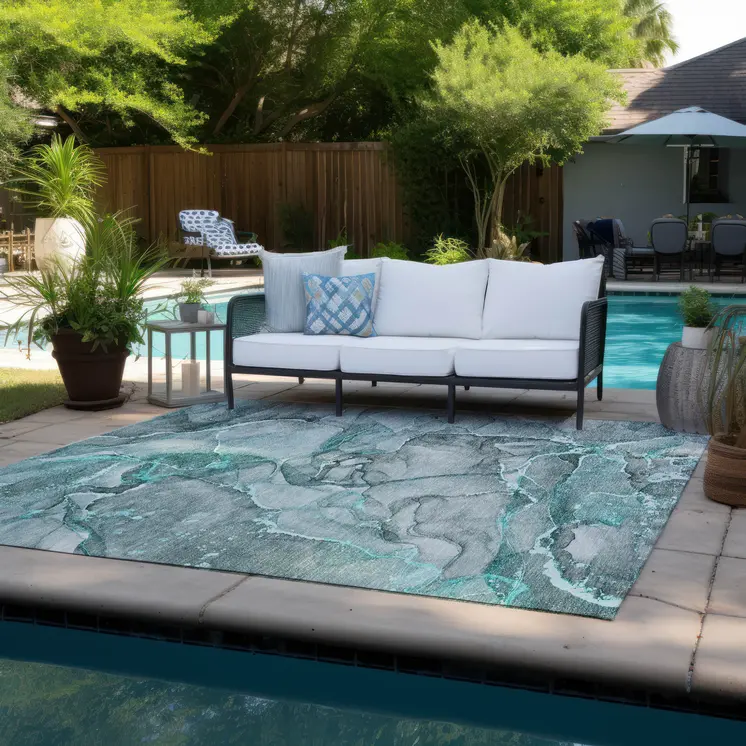 3' X 5' Gray and Ivory Abstract Washable Non Skid Indoor Outdoor Area Rug