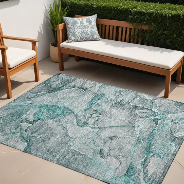5' X 8' Gray and Ivory Abstract Washable Non Skid Indoor Outdoor Area Rug