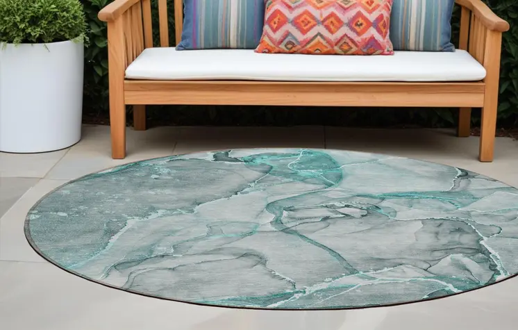 8' Round Gray and Ivory Round Abstract Washable Non Skid Indoor Outdoor Area Rug
