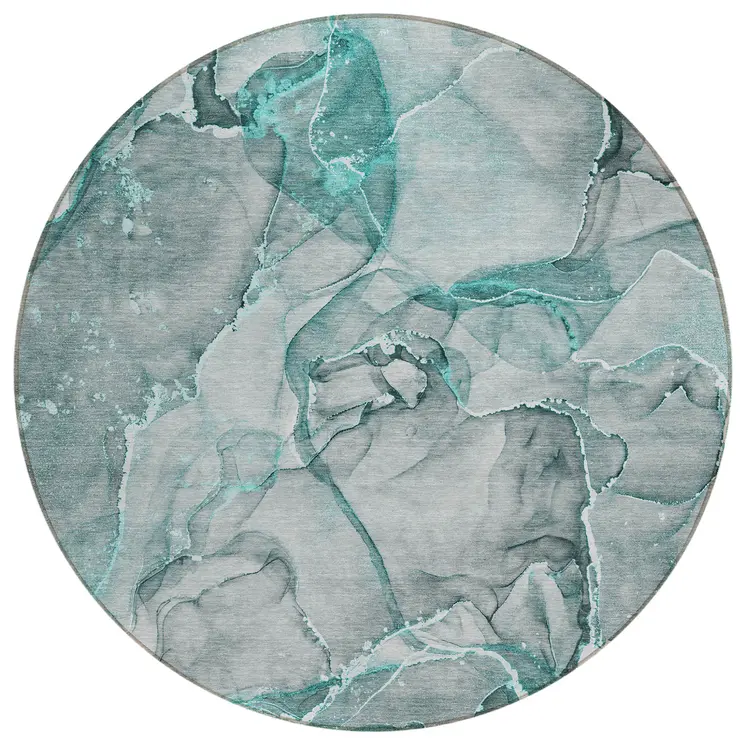 8' Round Gray and Ivory Round Abstract Washable Non Skid Indoor Outdoor Area Rug